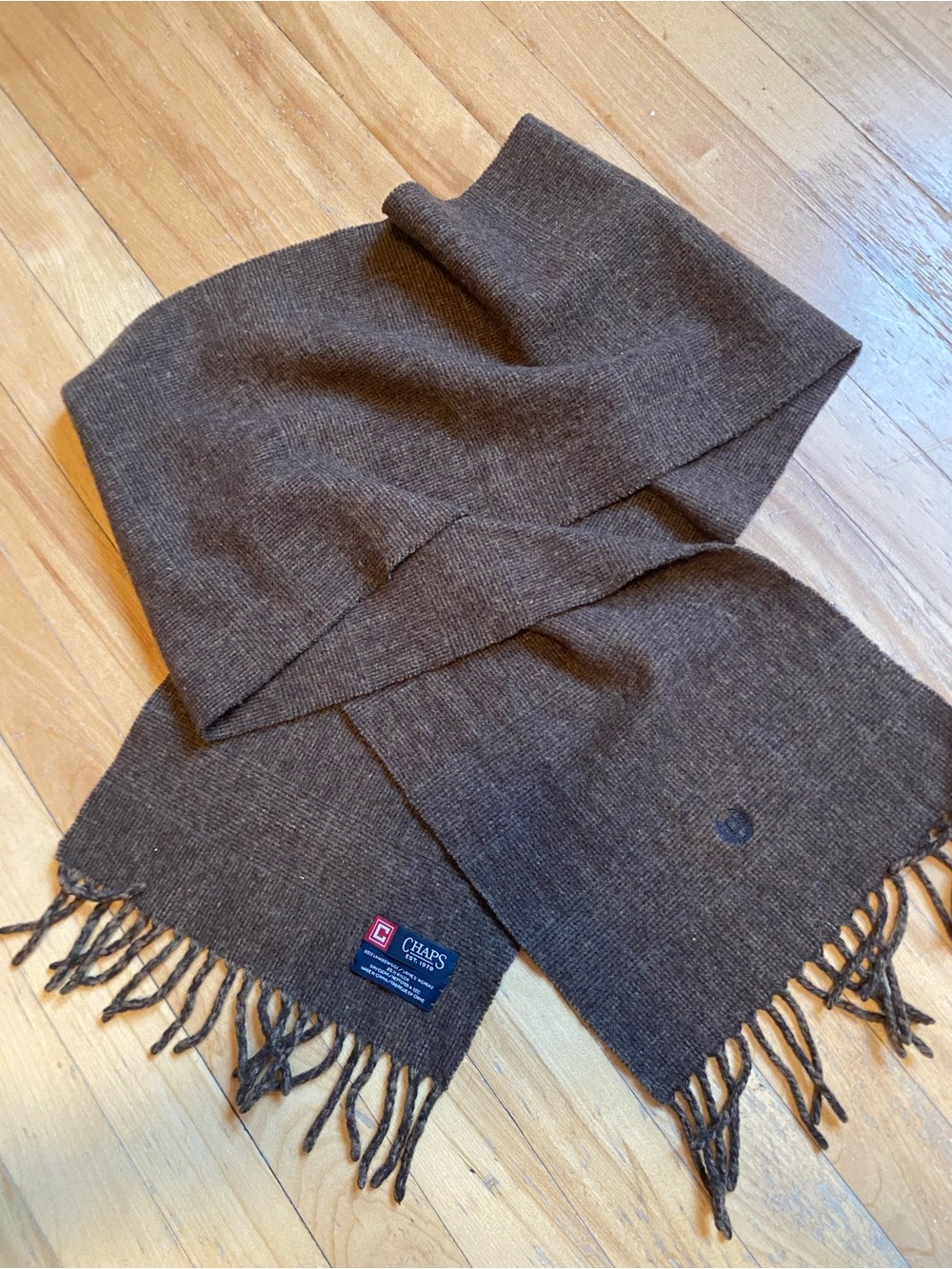 Chaps Dark Brown Fringe Lambs Wool-Blend Scarf Dark Academia Chequered